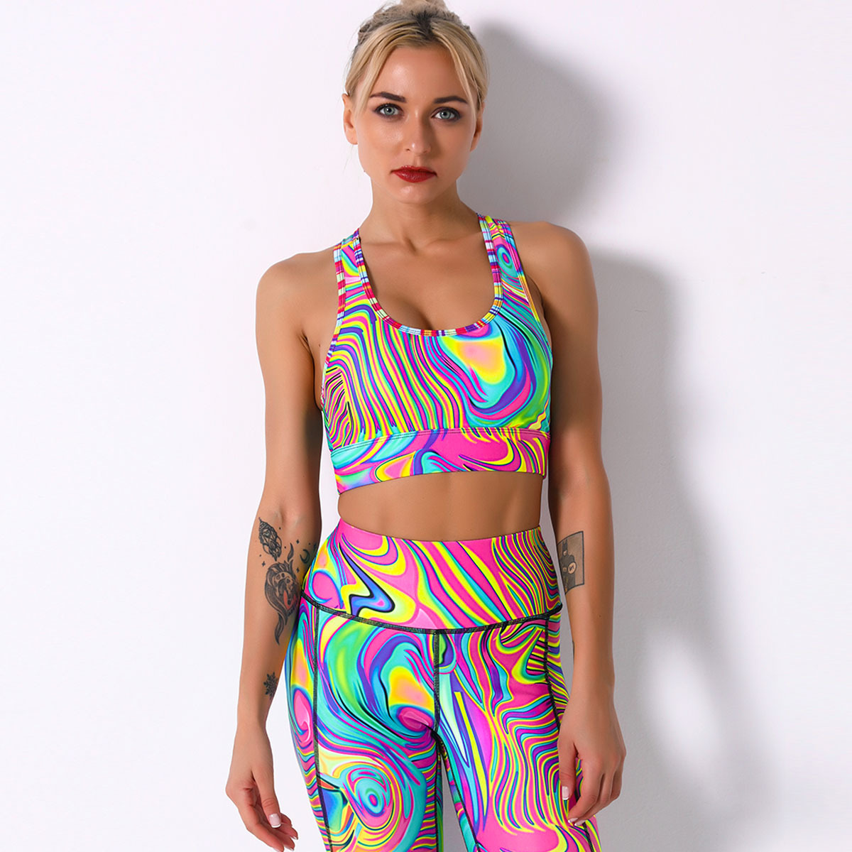 Хит продаж, одежда для фитнеса с цифровой печатью, красивый спортивный бюстгальтер высокого качества яркого цвета для йоги