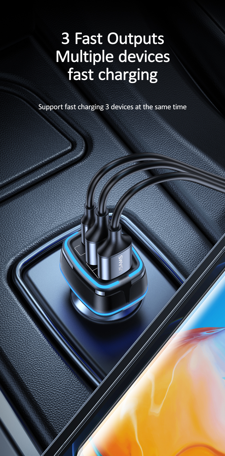 USAMS NEW 80W 3ports usb mini car charger for iphone