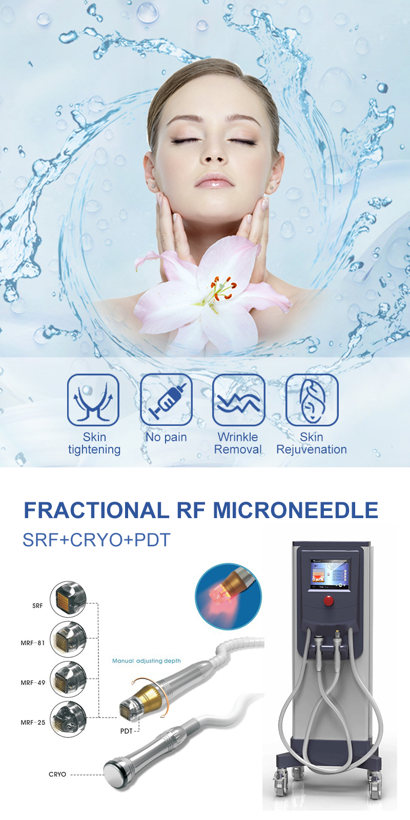 3 years warranty Fractional RF microneedle  SRF + cryo facial machine face liftging machine