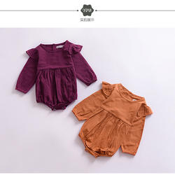 Estilo Europeu e Americano de comércio exterior outono new baby one-piece cor sólida pequeno vôo mangas one-piece romper escalada c