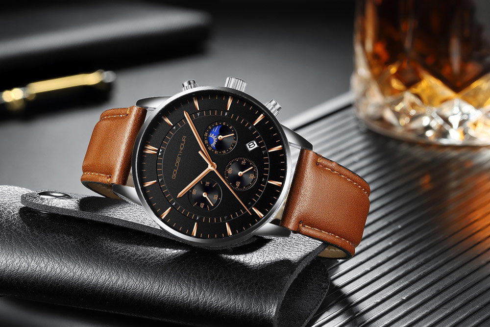 GOLDEN HOUR montres pour hommes marque de luxe décontracté montres à Quartz Hodinky heure mâle horloge Relogio Masculino