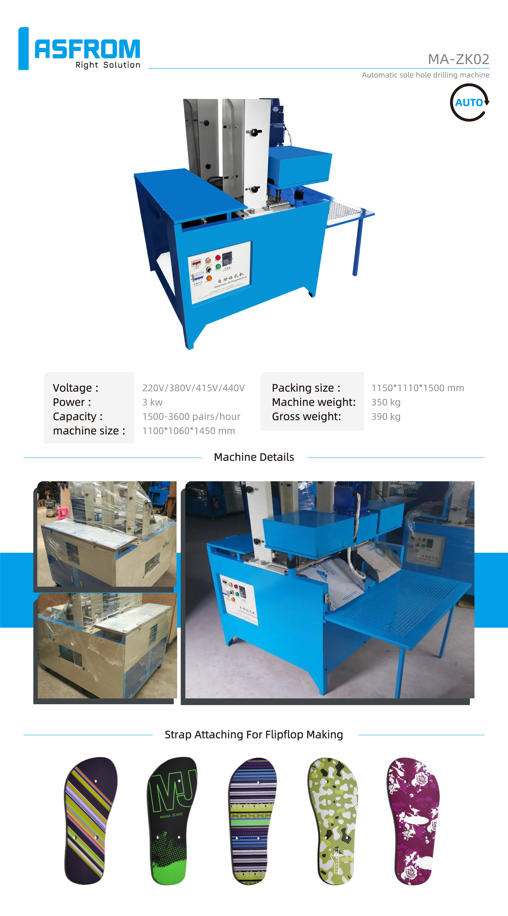 ASFROM EVA PVC Automatic Flip Flop Hole Drilling Machine for Shoes Making