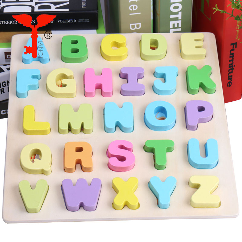 Деревянный алфавит головоломки детские обучения буквы Конструкторы ABC Коренастый головоломки Развивающие игрушки