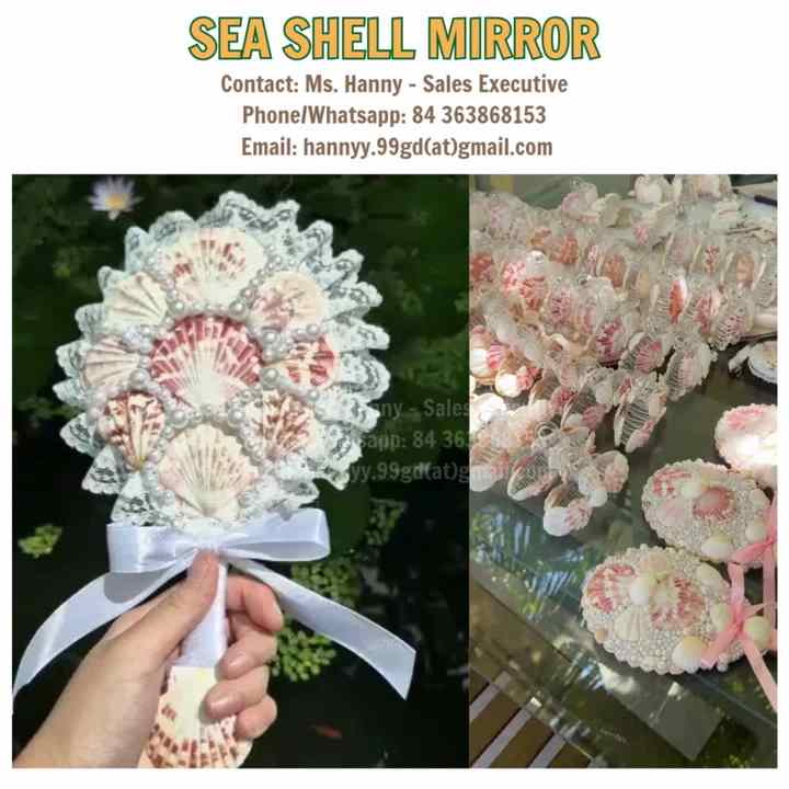 マーメイドコアミラー、レーストリムと真珠の手作りシェルミラー