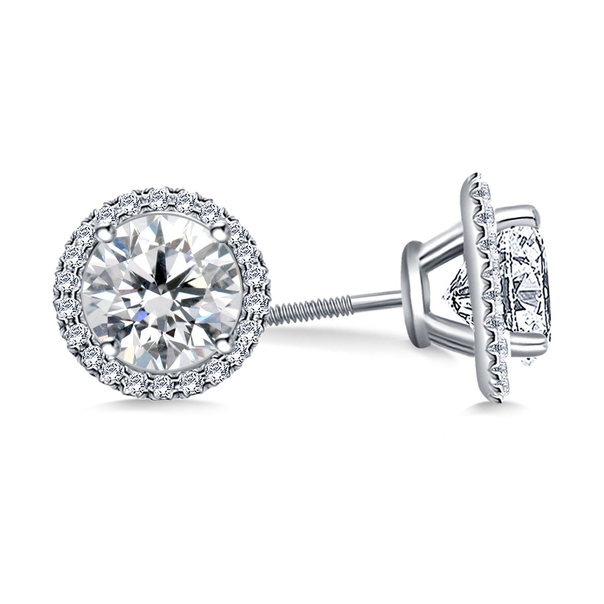 1158 RHS1 2CT + 2CT Round Moissanite 18K White Gold Earrings