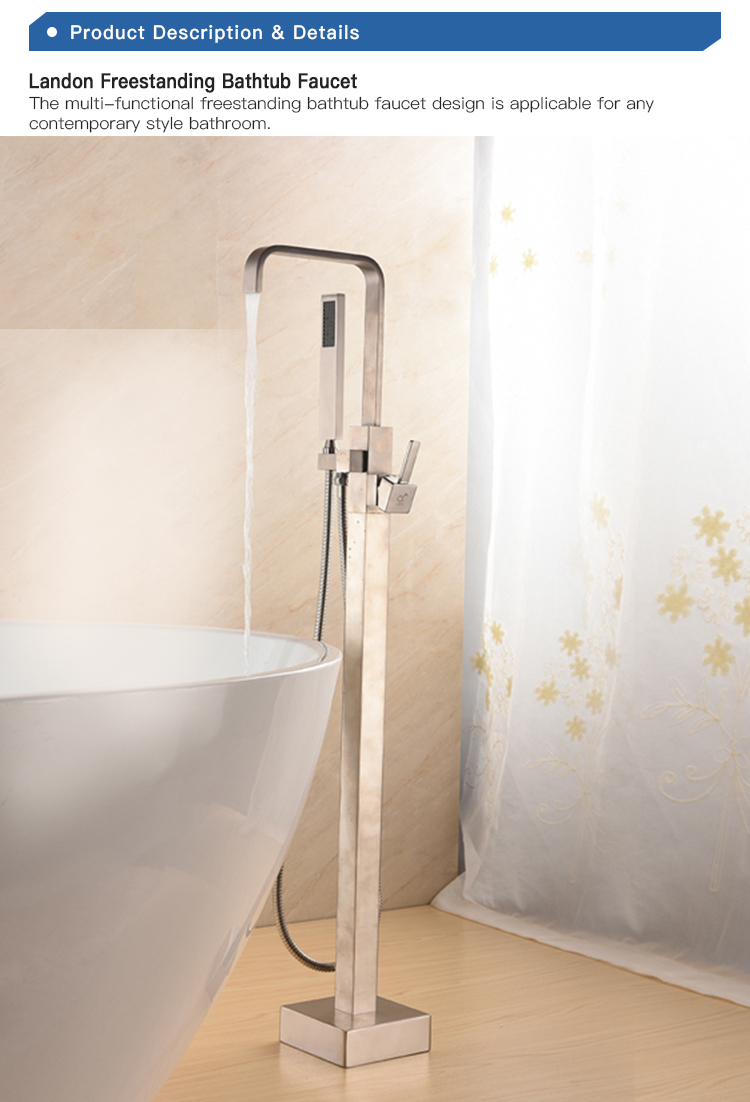 UK Bathroom Brushed Nickel Floor Mount Free Standing Bathtub Tap Faucet Shower System Set