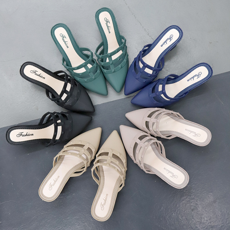 Сандалии женские с острым носком, элегантная обувь из искусственной кожи, без застежки, на квадратном каблуке, Повседневная модная обувь