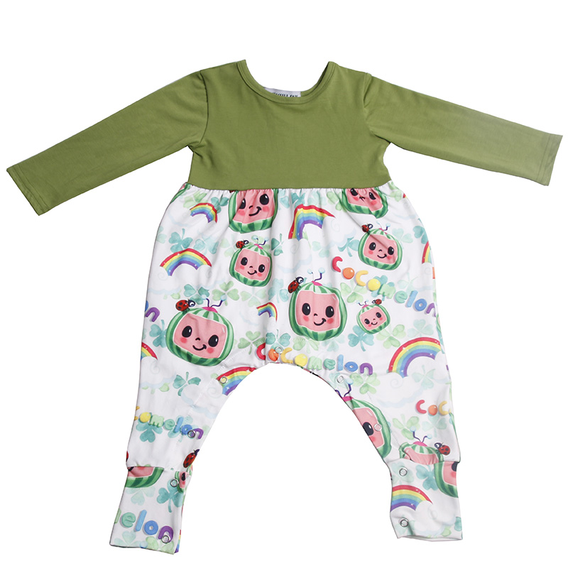 Лидер продаж бутик с принтом арбуза Детский комбинезон с длинным рукавом хлопковая молочная шелковая ткань трико Весенняя детская одежда комбинезон