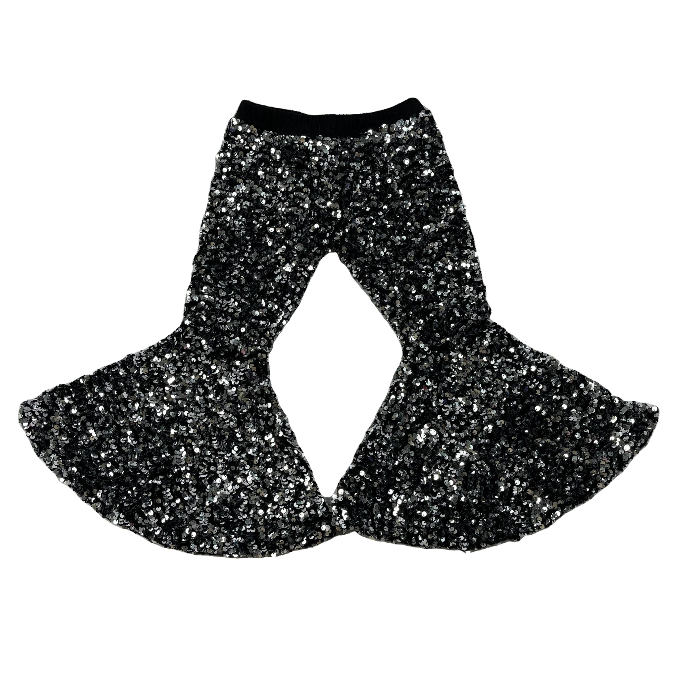RTS высококачественные черные брюки с блестками, расклешенные брюки для маленьких девочек, модные детские брюки