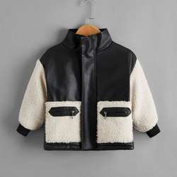 Toddler Boys Contrast Shearling Panel PU Jacket