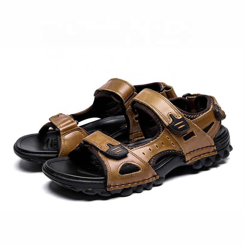 Сандалии мужские из натуральной кожи, Повседневные Легкие пляжные туфли, плоская подошва, летняя модель, размеры 38-48