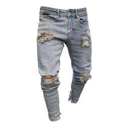 Men's Ripped Feet Jeans European And American Feet Zipper Jeans New Style Men Men Fashion Jeans 2021