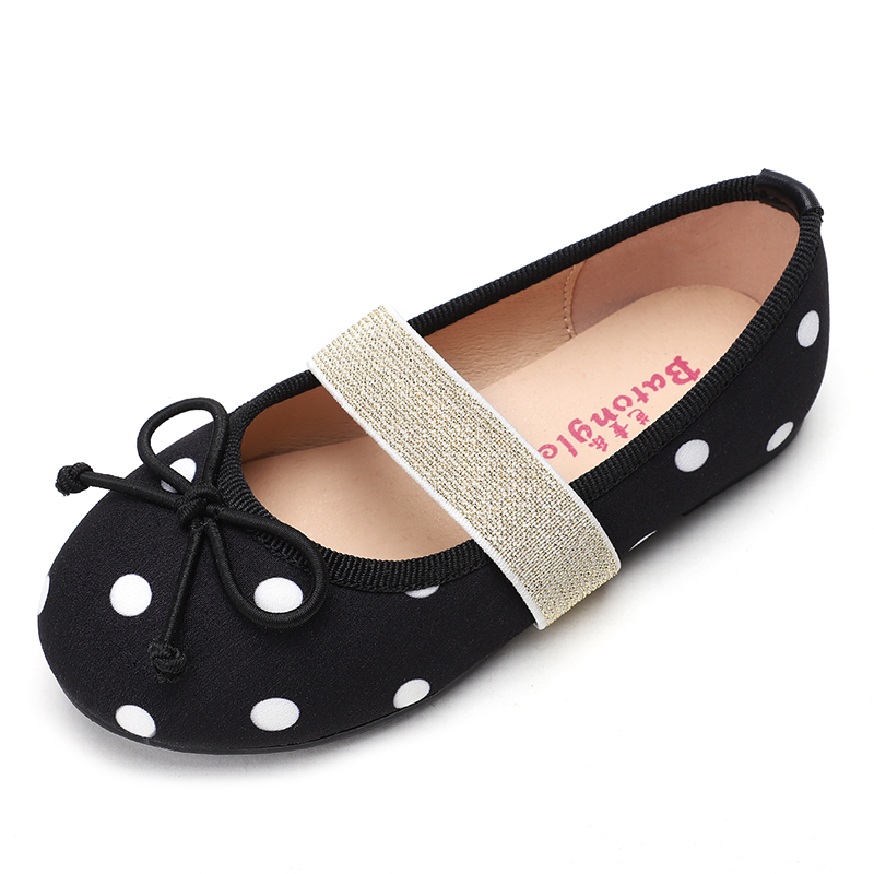 Оптовая продажа с фабрики, модные новые тканевые туфли принцессы в горошек с круглым цветком, детская повседневная обувь с мягкой подошвой и бантом, детская обувь