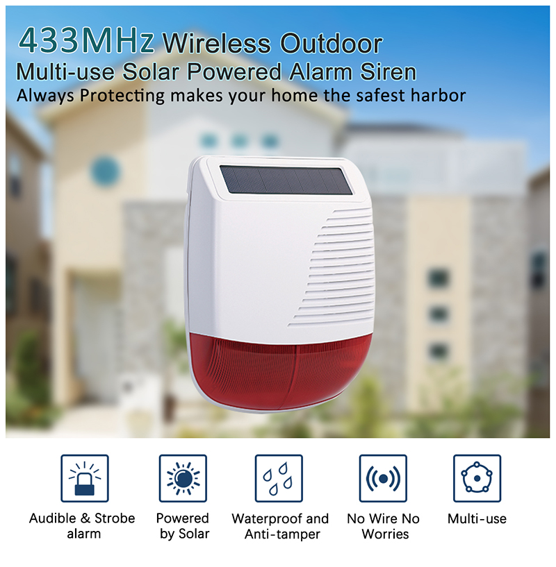 Outdoor security alarm system Solar Panel Alarm Siren 110DB Remote control wireless siren