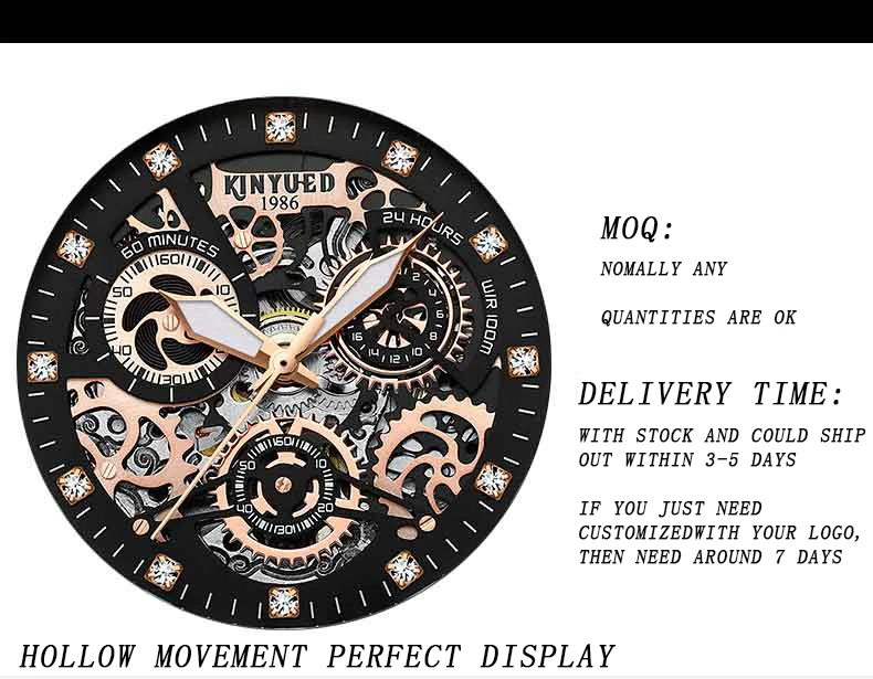 KINYUED Factory Brand Mechanical Watch Manufacturer Customized Custom LOGO Fashionable Men's Leather Mechanical Watch