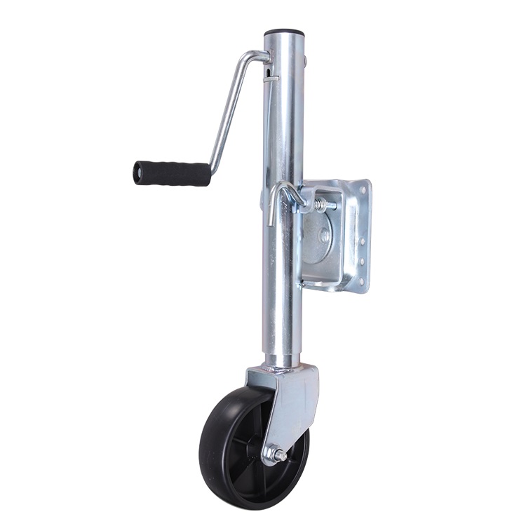 15 travel. Southwest Wheel 5,000 lb Side wind Ram tubular swivel jack with weld-on pipe mount
