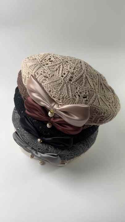 3134 Women Beret Hat French Hollow Sequins Decor Thin Slouchy Crochet AICHUAN Women Summer French Beret Slouchy Crochet Beret Hats  main image 3