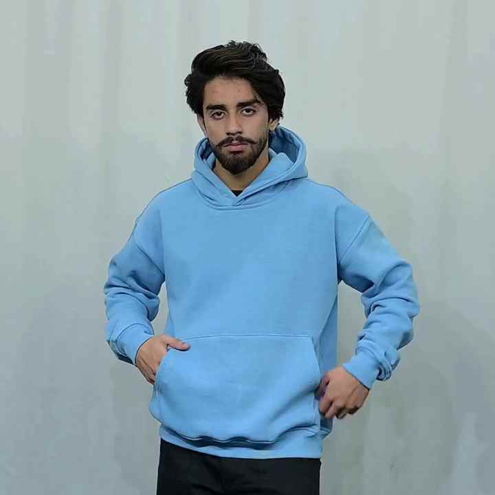 Men Oversized Hoodie Sky Blue Lightweight Cotton Polyester Blend