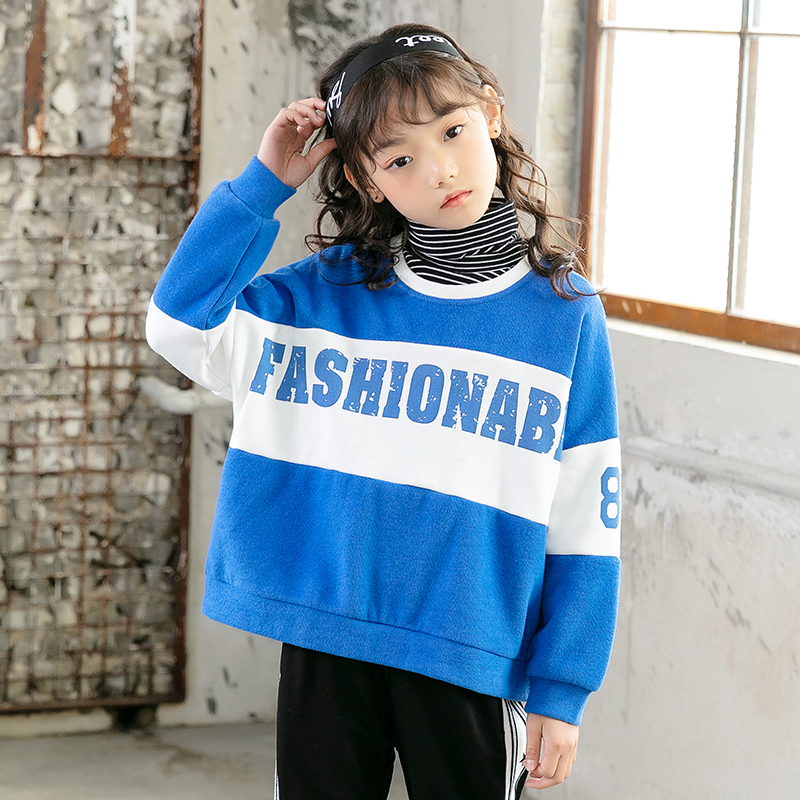 2019 новый дизайн Повседневный пуловер Синий Белый Оранжевый простой на заказ 100 Хлопок Детская толстовка для девочек