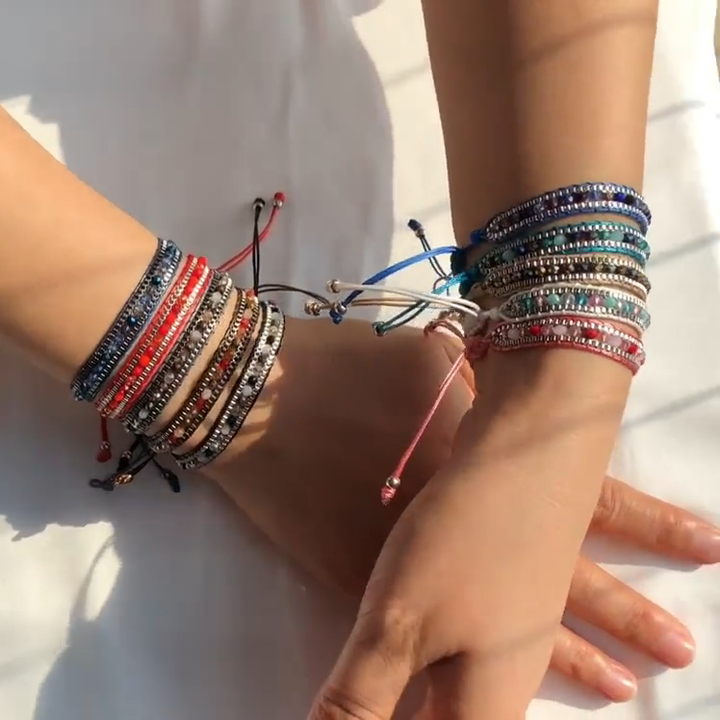 Bracciale Boho In Pietra Di Cristallo Multistrato Per Donna - Braccialetti Elastici Con Perline Colorate - Gioielli Di Moda, Regalo