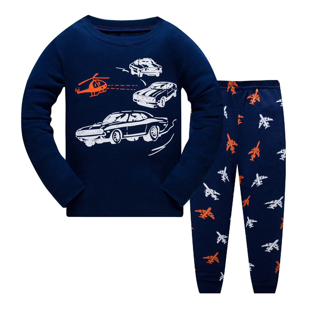 Детские пижамы, оптовая продажа, 100% хлопок, пижама для мальчиков с мультяшным принтом автомобиля и самолета, Весенняя и зимняя детская одежда