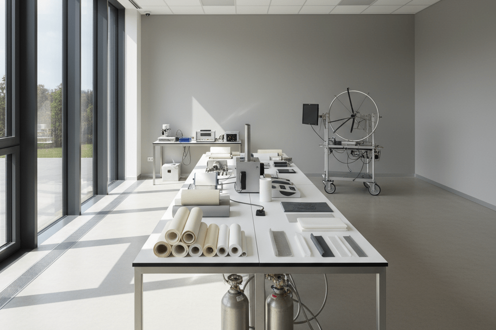 Wide shot of an archaeological lab with advanced tools and preservation materials under ambient light, showcasing innovation without recognizable branding