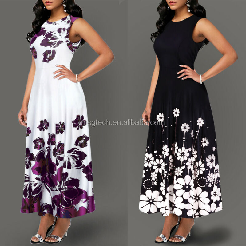 Large Size Elegant Women's Floral Print Long Maxi Dress Evening Party Beach Dress Summer Sleeveless Long Flower Sundress Costume