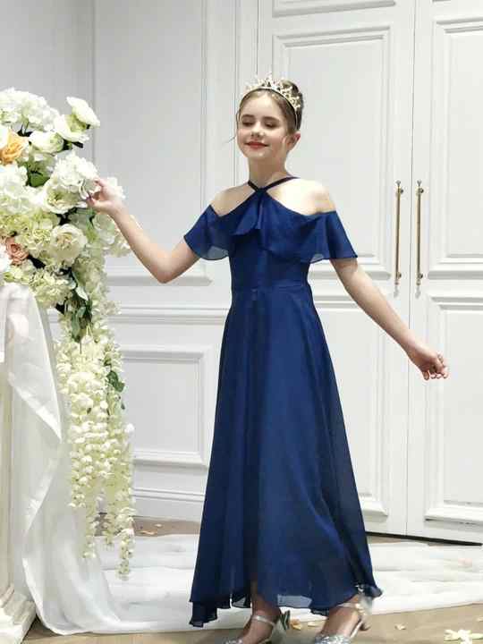 blue prom dress with gold Blue Sparkly Tulle Prom Dresses with Floral Lace & Sweetheart Neck main image 0