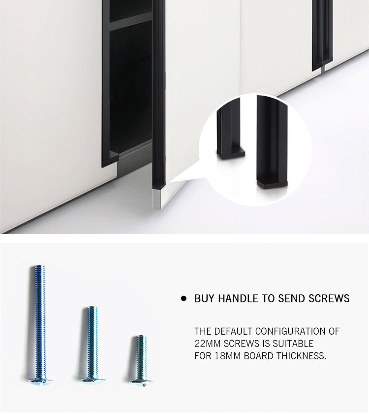 Wholesale Slotted Long Bedroom Cabinet Handle, Flush Furniture Decorative Aluminum alloy Black Handles//