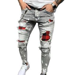2020 European And American New Style Slim-Fit Torn Ripped Holes Pants Men's Jeans