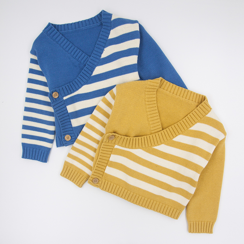100% хлопок полосатый Новорожденный ребенок верхняя одежда вязаный кардиган свитер на зиму