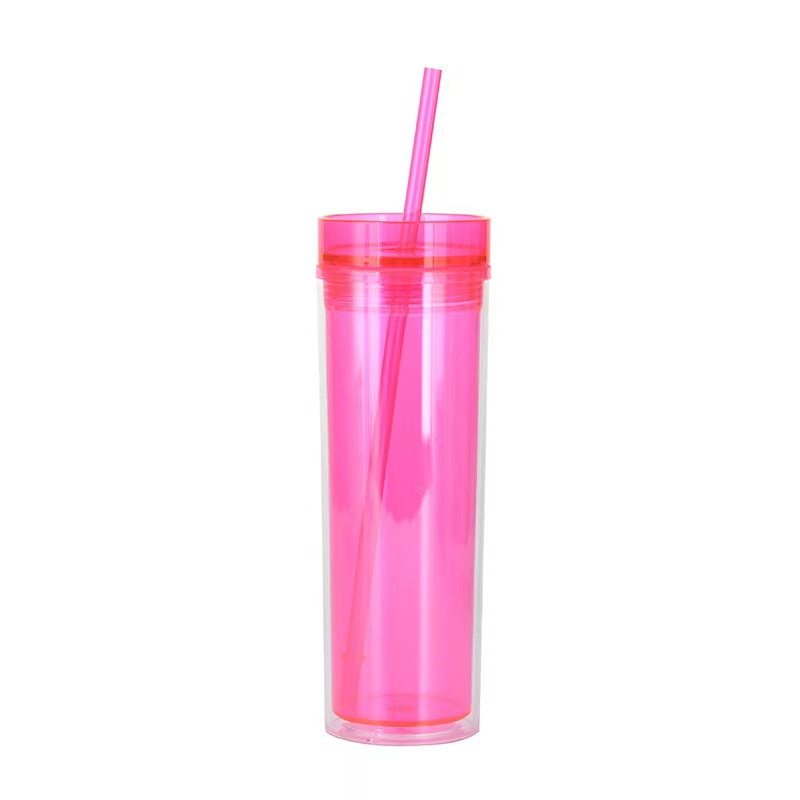 16oz Acrylic Skinny Tumbler Mate Plastic Mugs Double Wall Milk Cup Eco-friendly Colorful Slim Tumbler With Straw