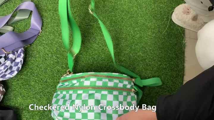 FODOKO Checkered Nylon Crossbody Bum Bag - Green Waist Pack For Women - View #4