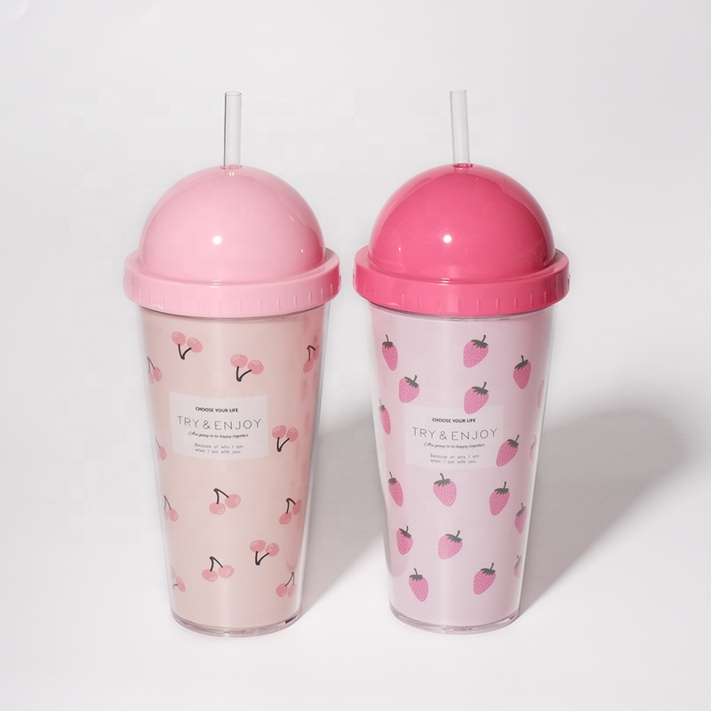 Girlwill круглая крышка фруктовая двойная соломенная чашка, поддержка индивидуального логотипа и OEM/ODM, может быть обязательно в магазине, супермаркете