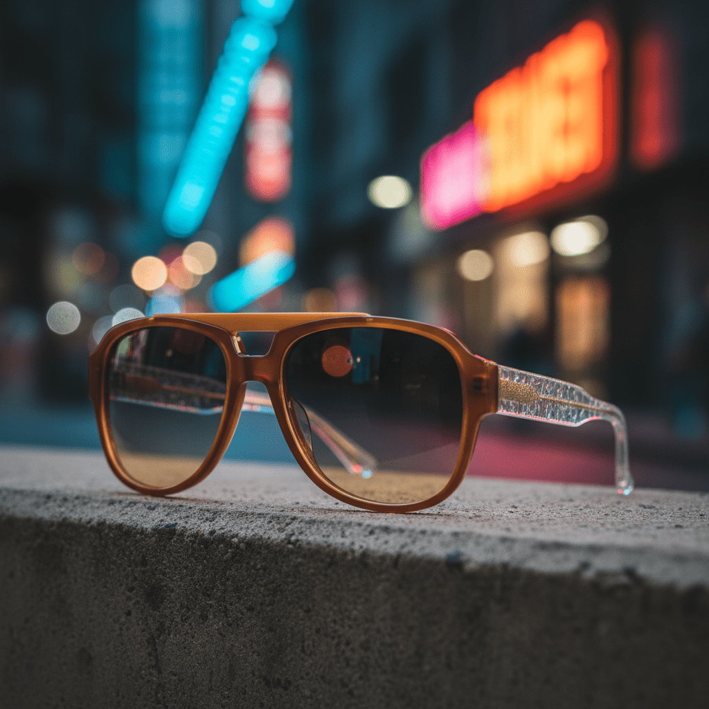 Trendy aviator eyeglasses with thick tortoiseshell frame and matte brow bar.