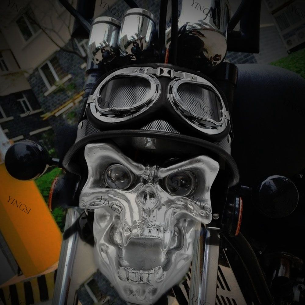 Custom LED Black Skull Headlight for HARLEY - Durable Resin Motorcycle  Headlamp, Replace/Repair with 2 Lens Design, image size:1000x1000