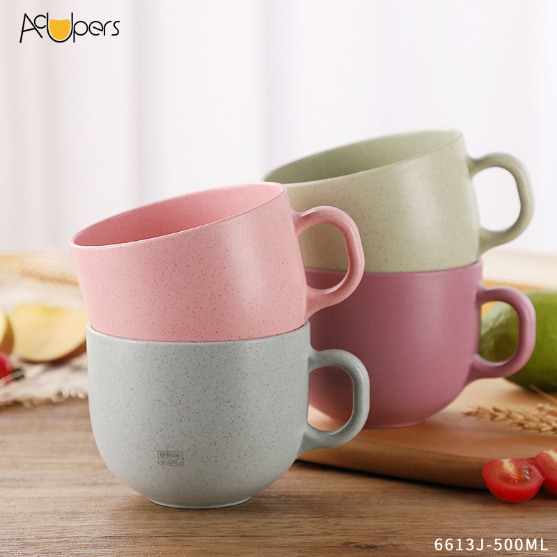 6613J 500 мл 17 унций индивидуальная оптовая продажа Пшеничная солома большой емкости Экологически чистая многоразовая кружка биоразлагаемая пшеничная кофейная чашка