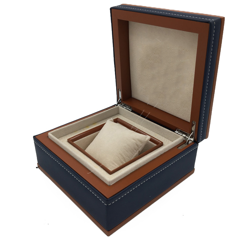 Hot Sale Professional Unique Single Dark Blue Wooden Watch Leather Storage Orgaenizer Box