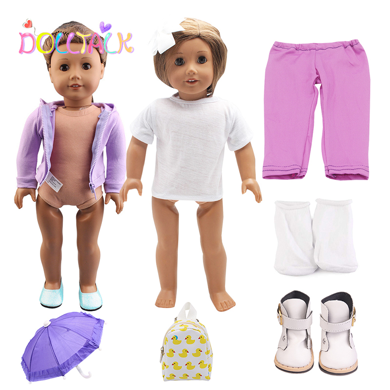 Повседневный комплект одежды из 7 предметов, Удобный спортивный костюм для детей от 18-дюймовые куклы с носками; сезон зима, обувь и аксессуары