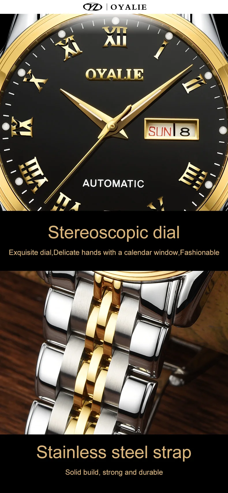 Men Watch Alloy Material Water Resistant Feature Automatic Mechanical WristWatch Fashion Steel Strap Moon Phase Hand Clock