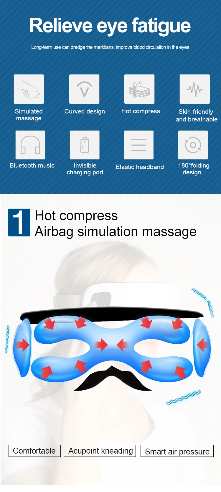 Portable multifunction airbag heated eye massager