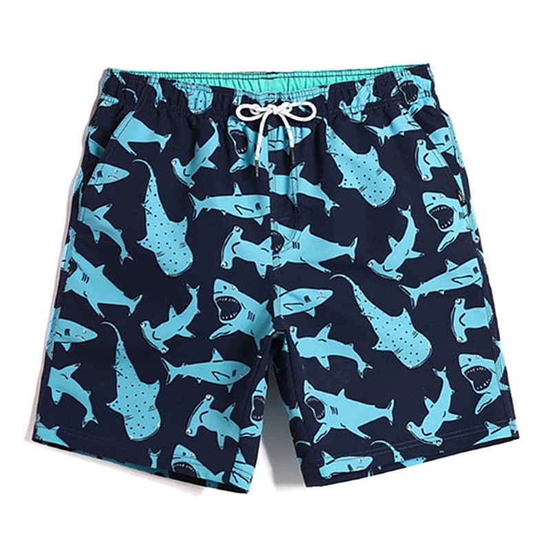 新的高品质的鲨鱼打印时装男士修身性感泳裤泳裤泳装