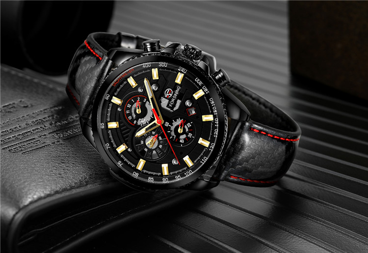 Мужские автоматические механические наручные часы Forsining 6909, высококачественные многофункциональные аналоговые часы с хронографом