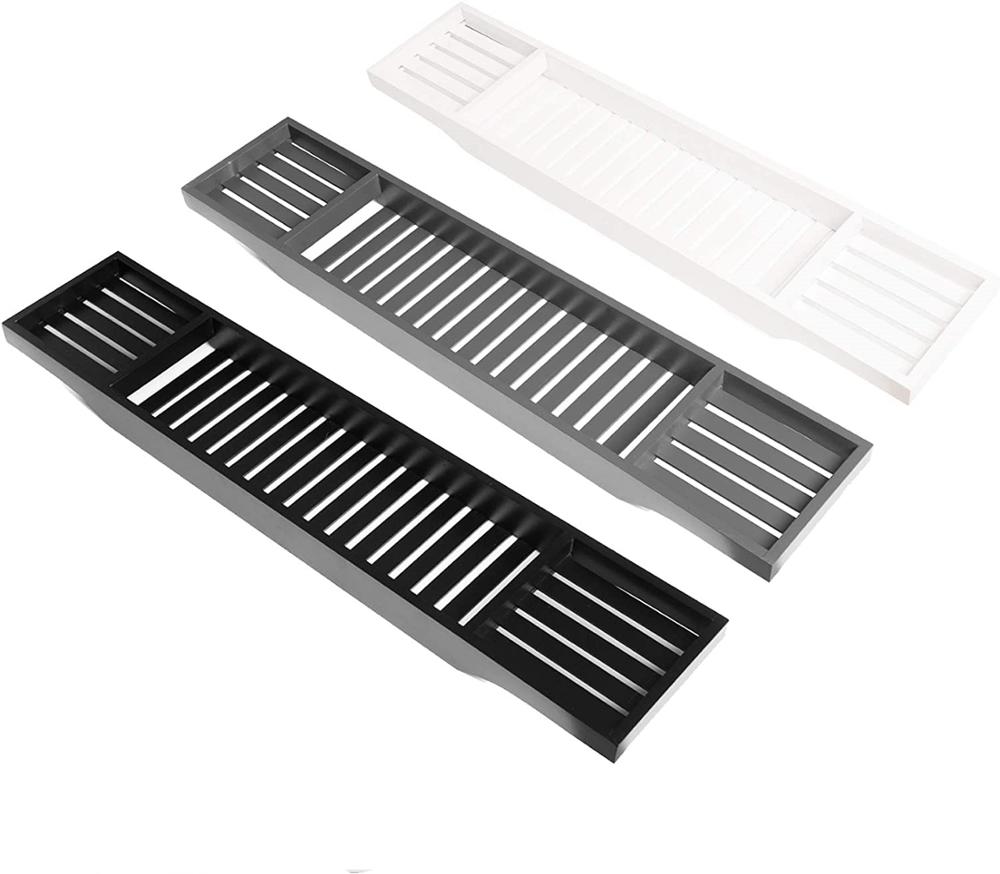 100% натуральный бамбук деревянная Ванна Caddy лоток с расширяющимися сторонами