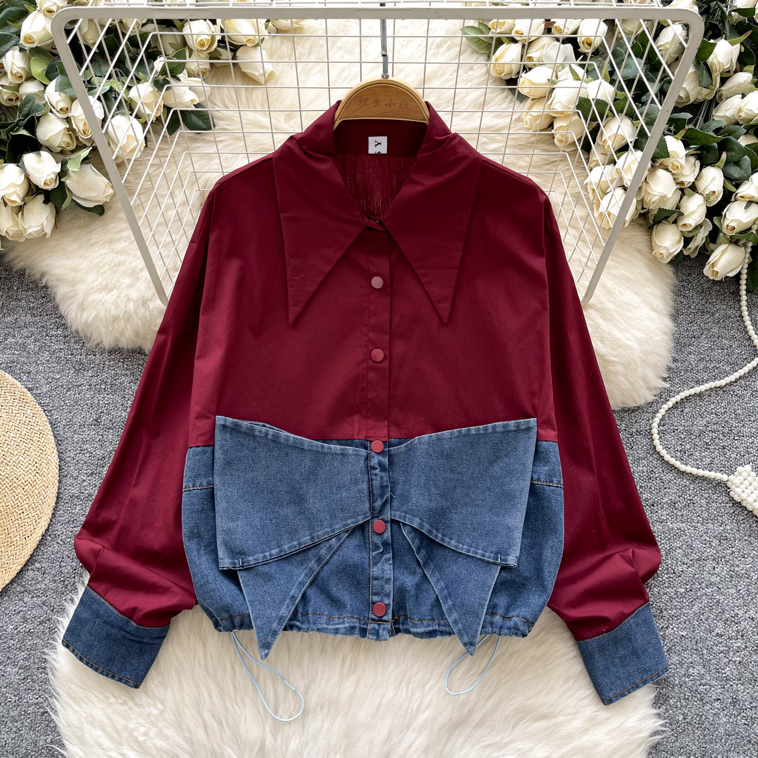 Korean Fashion Design Women's Long Sleeve Loose Shirt Top