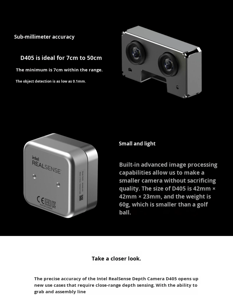 Intel RealSense D405 Close Range 7~50cm High Precision Millimeter