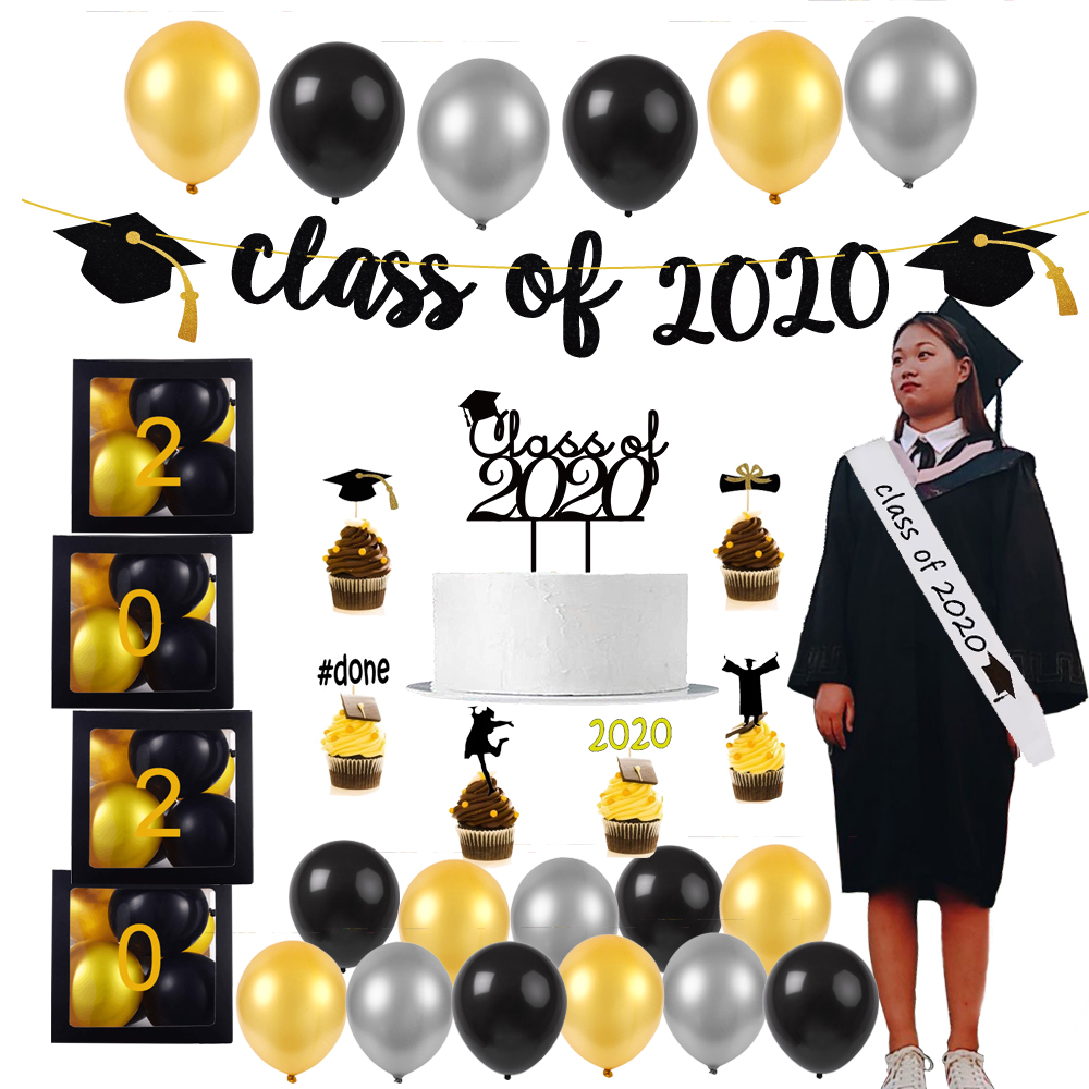 Pafu Wisuda Perlengkapan Pesta Kelas 2020 Dekorasi Banner Balon Kotak Caketopper Ikat Pinggang 2020 Wisuda Pesta