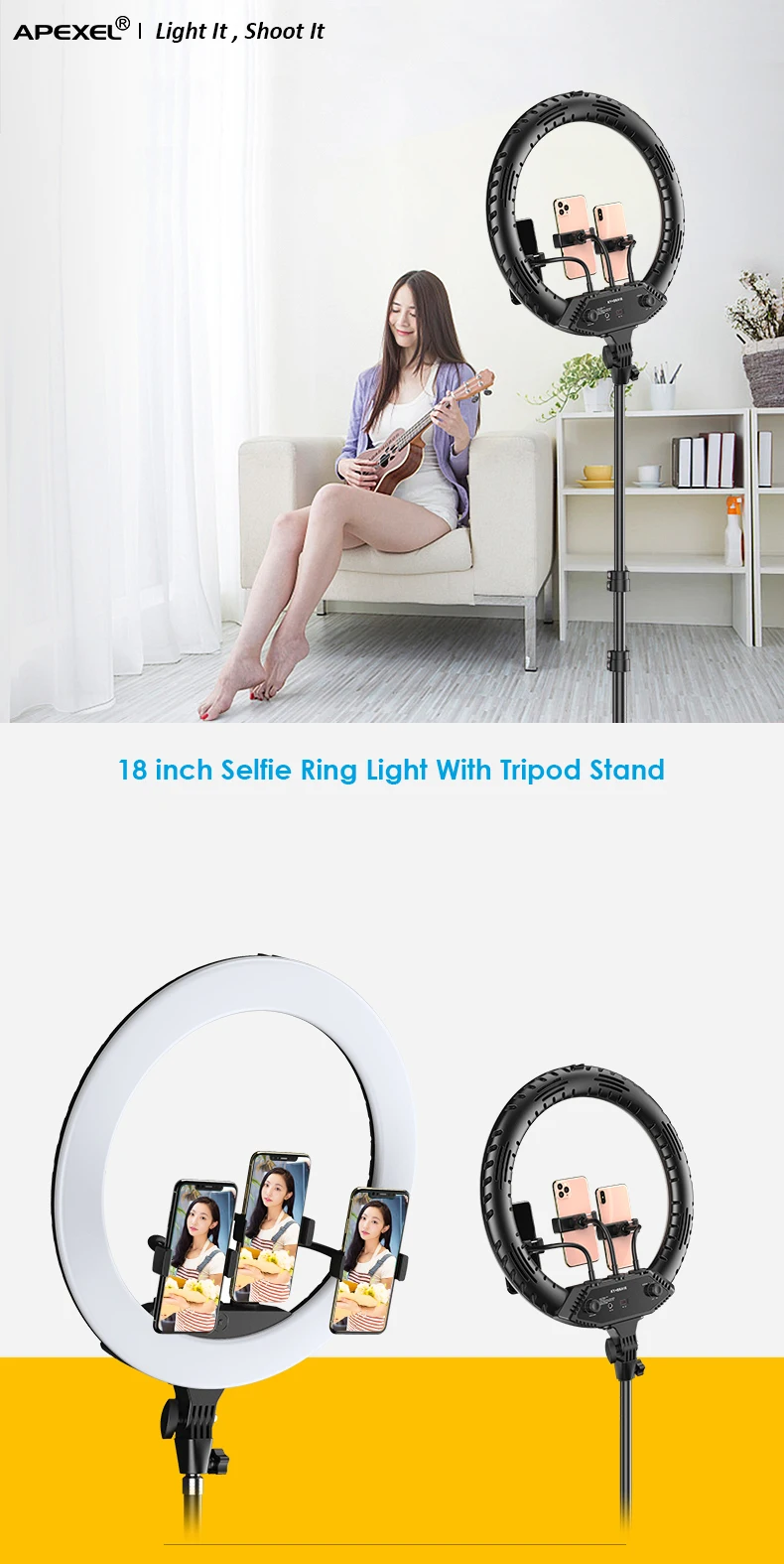 45cm/18inch Ring Light Kit ring light with adjustable tripod stand Live makeup ring light for tik tok Youtube live streaming