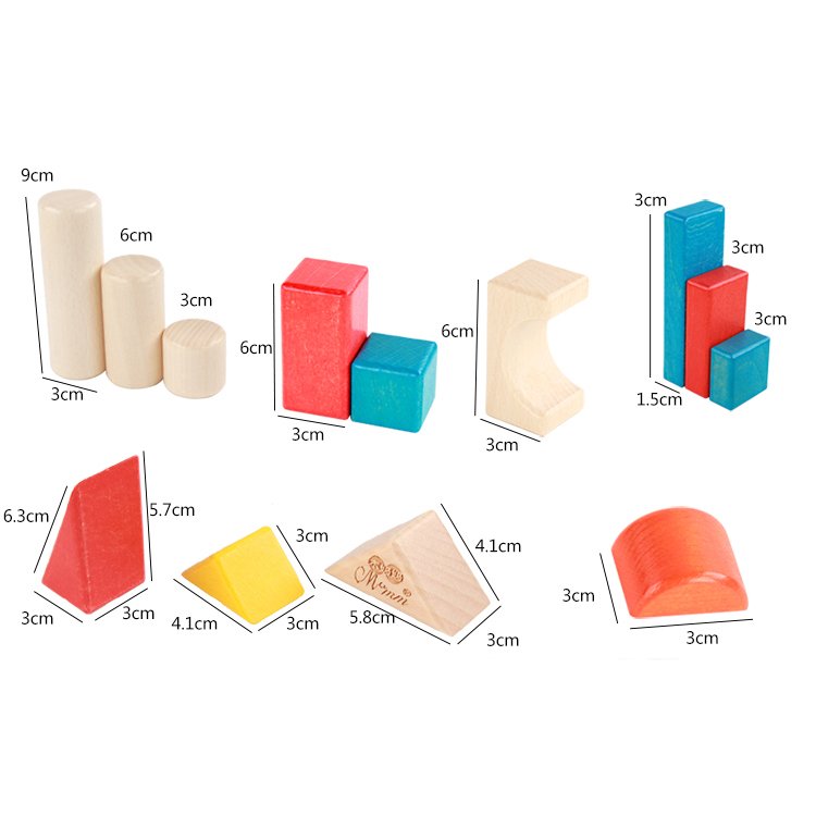 Amazon Best Selling  Colorful Wooden Construction Building Bricks Toys Hot Sale Kids Self Assemble Geometric Shape Toys