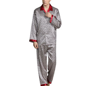 طقم ملابس نوم رجالي طويل بأكمام طويلة بيجاما من قطعتين من الساتان والحرير بتصميم مخصص